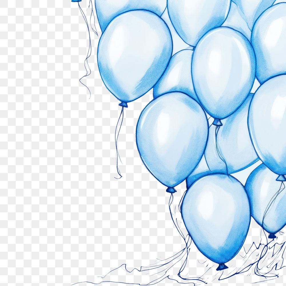 PNG Vintage drawing birthday party balloon blue backgrounds.