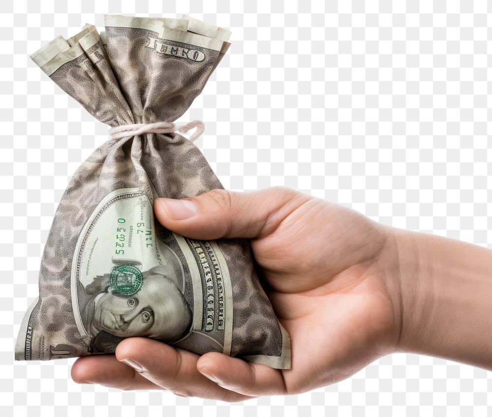 PNG Hispanic hand holding a bag of money dollar white background investment.
