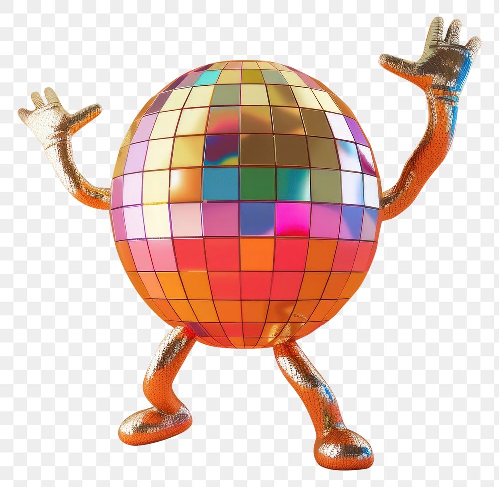 PNG Disco ball character cartoon celebration creativity.