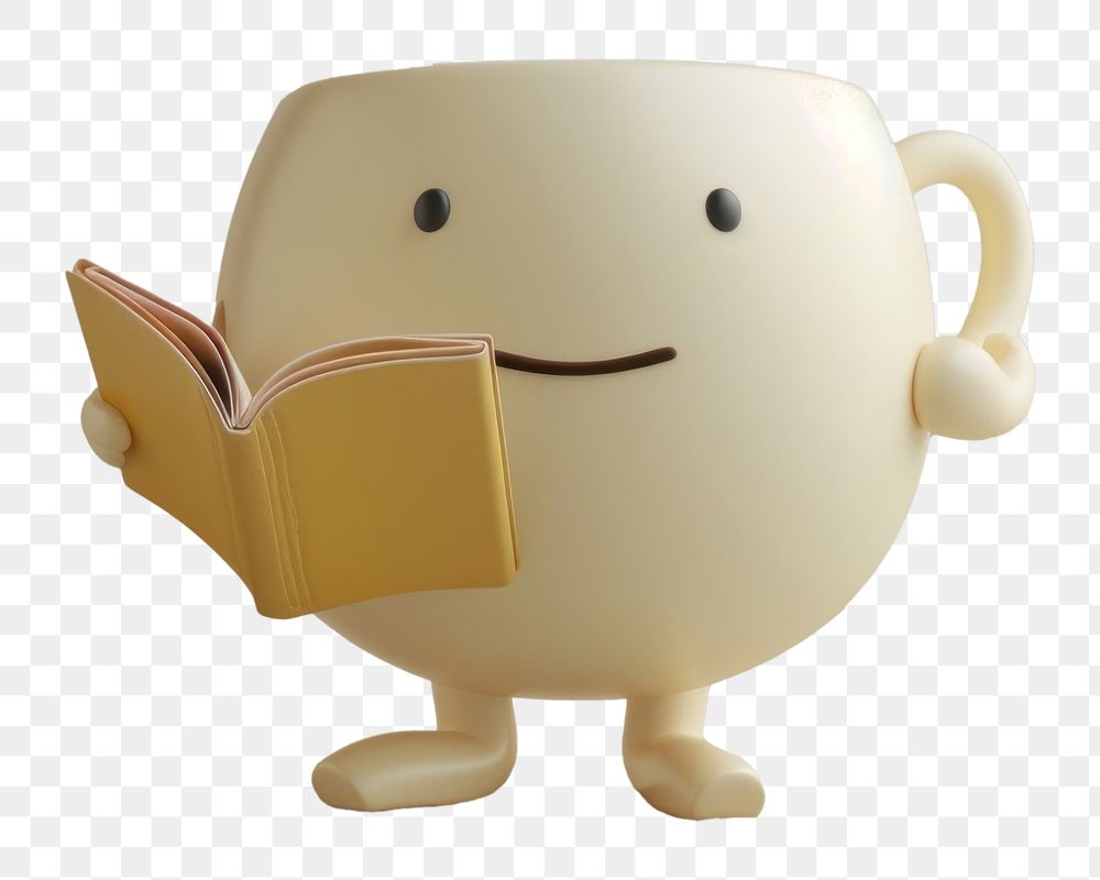 PNG 3d coffee cup character porcelain cartoon mug.