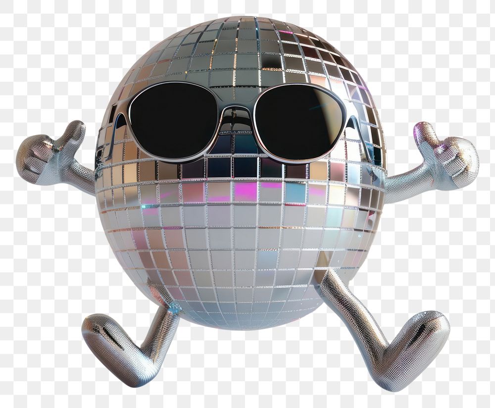 PNG 3d disco ball character glasses sphere technology.