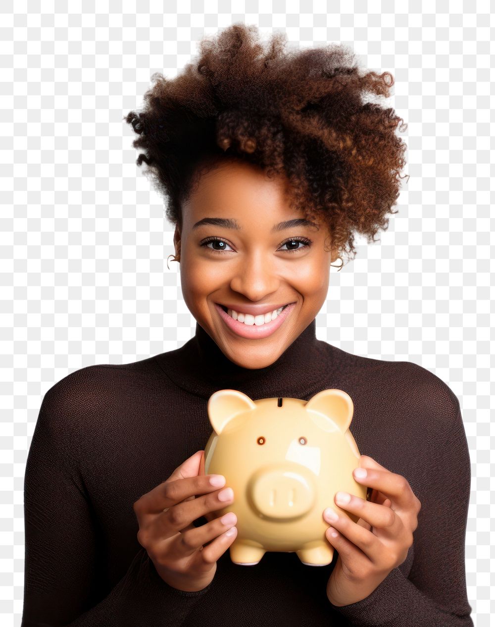 PNG Black girl holding piggy bank portrait smile adult.
