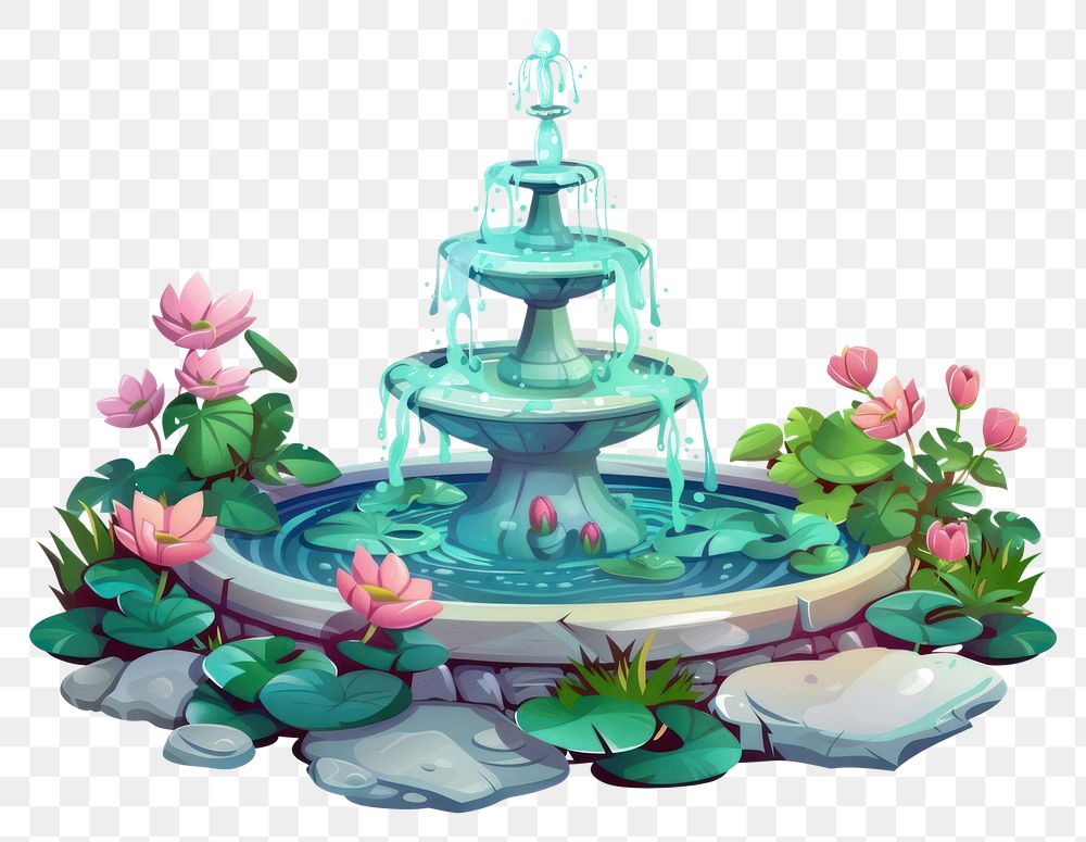 PNG Fountain cartoon flower plant.