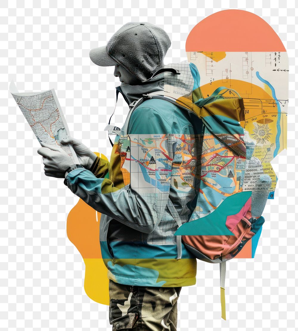 PNG Backpacker holding map paper adult art.