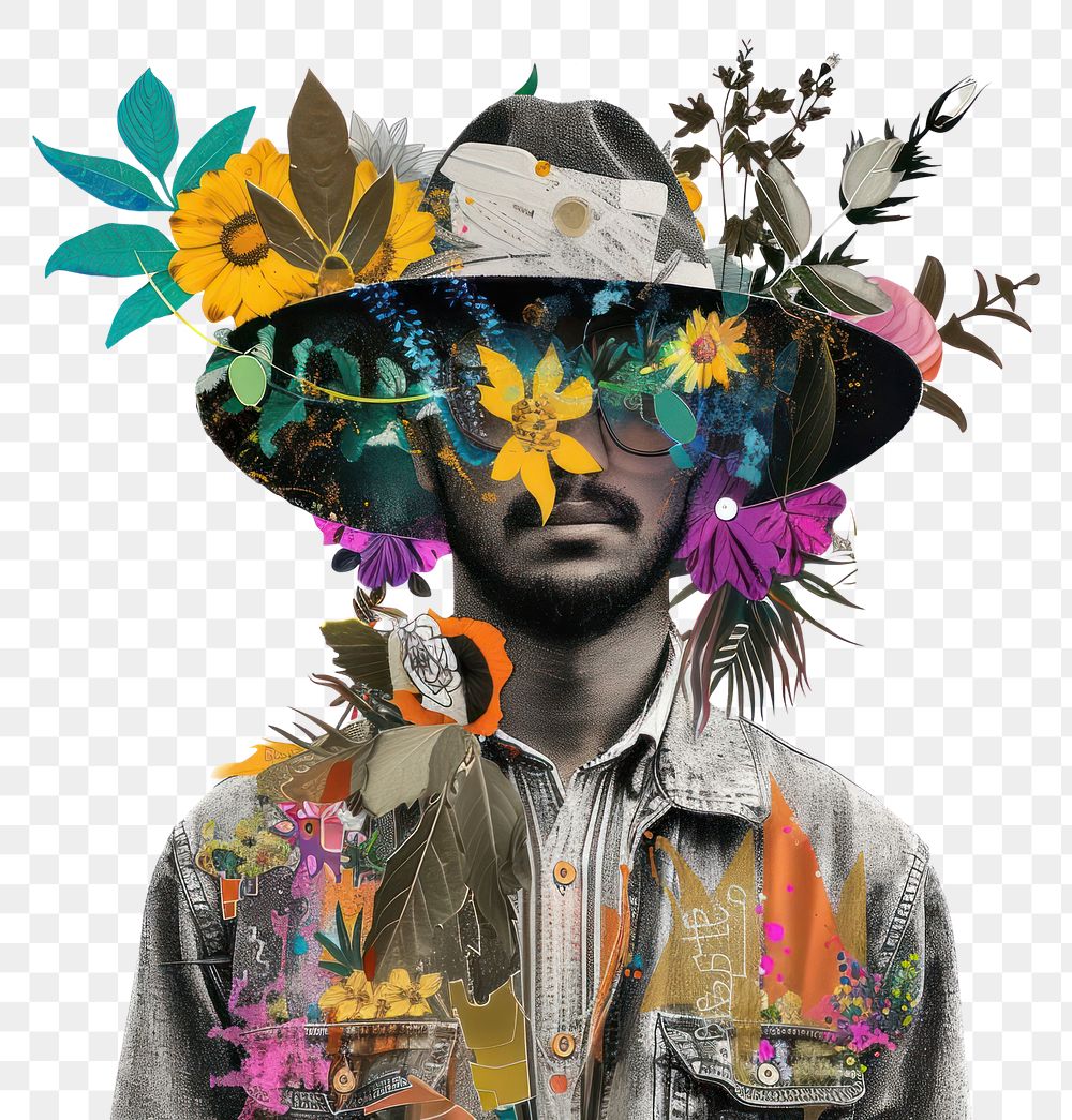 PNG Paper collage of gardener portrait art flower.