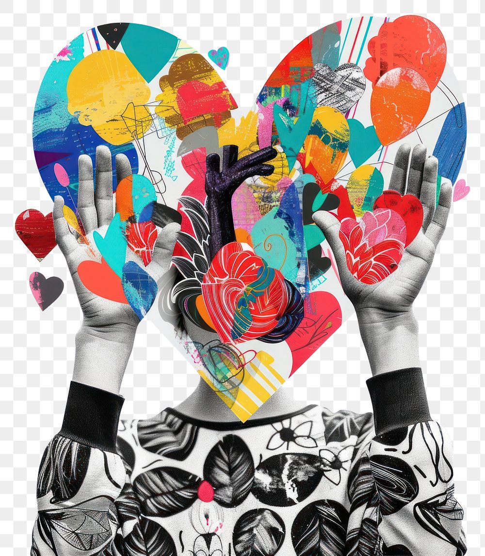 PNG Person doing heart hands collage white background creativity.