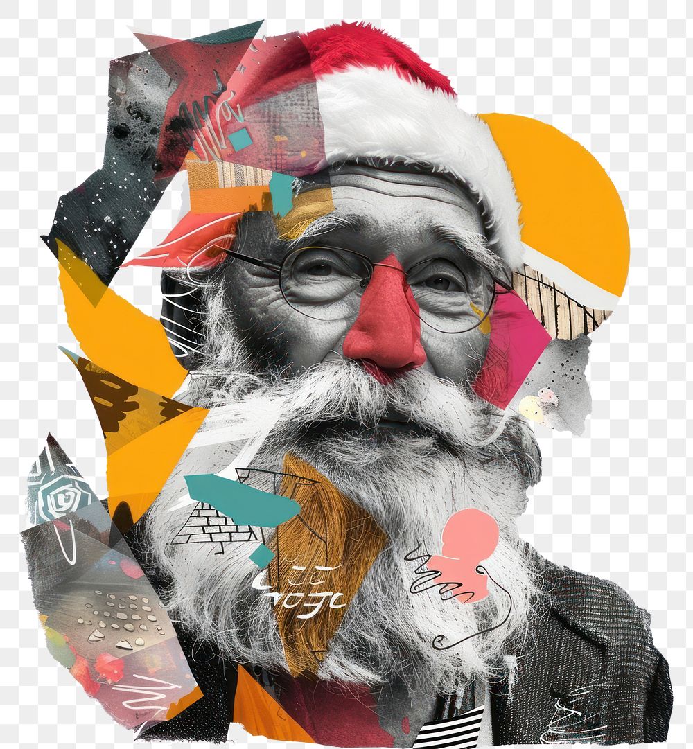 PNG Paper collage of Santa Claus art christmas portrait.