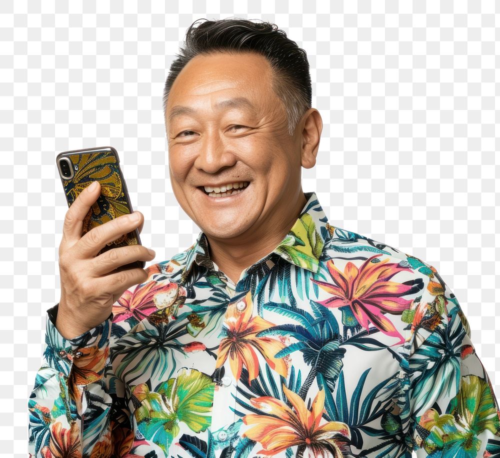 PNG Using mobile phone laughing portrait smile.
