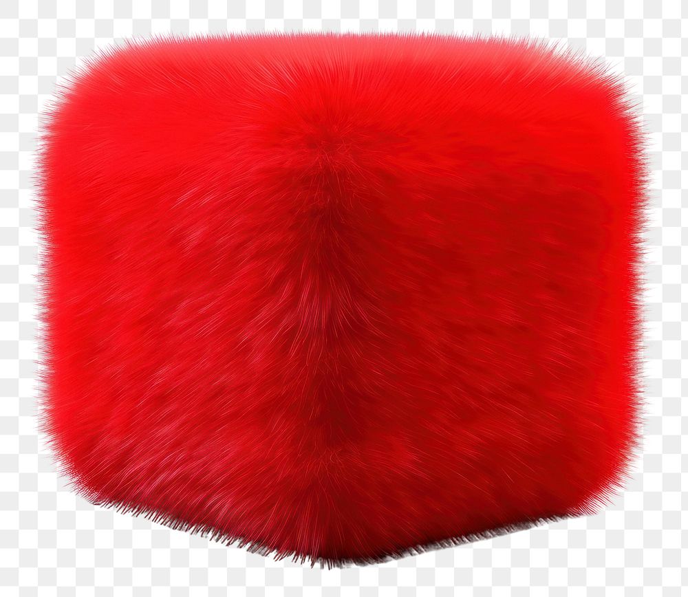 PNG Fluffy red fur cuboid furniture textile ottoman.