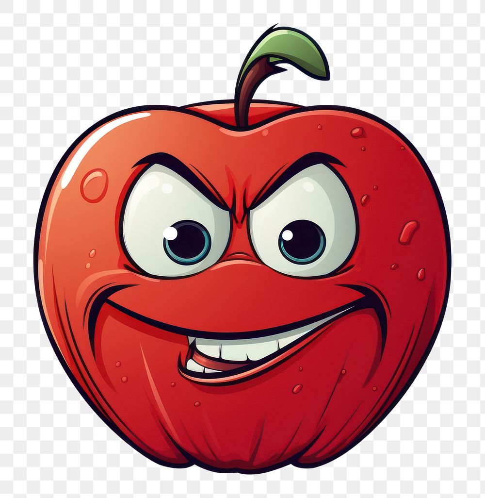 PNG Apple with ugly face cartoon fruit food.