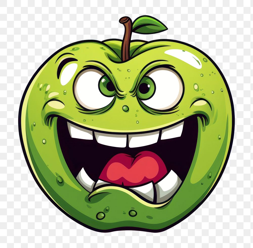 PNG Apple with ugly face cartoon fruit green.