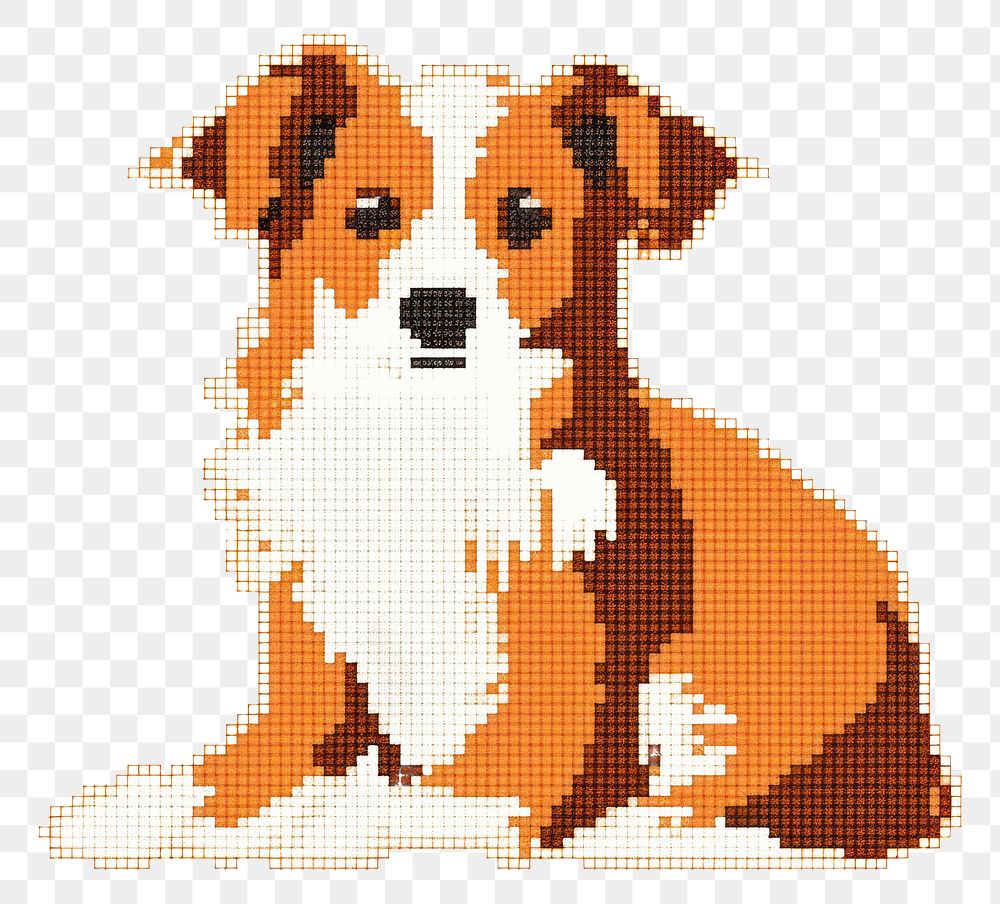 PNG  Cross stitch dog sitting textile mammal animal.