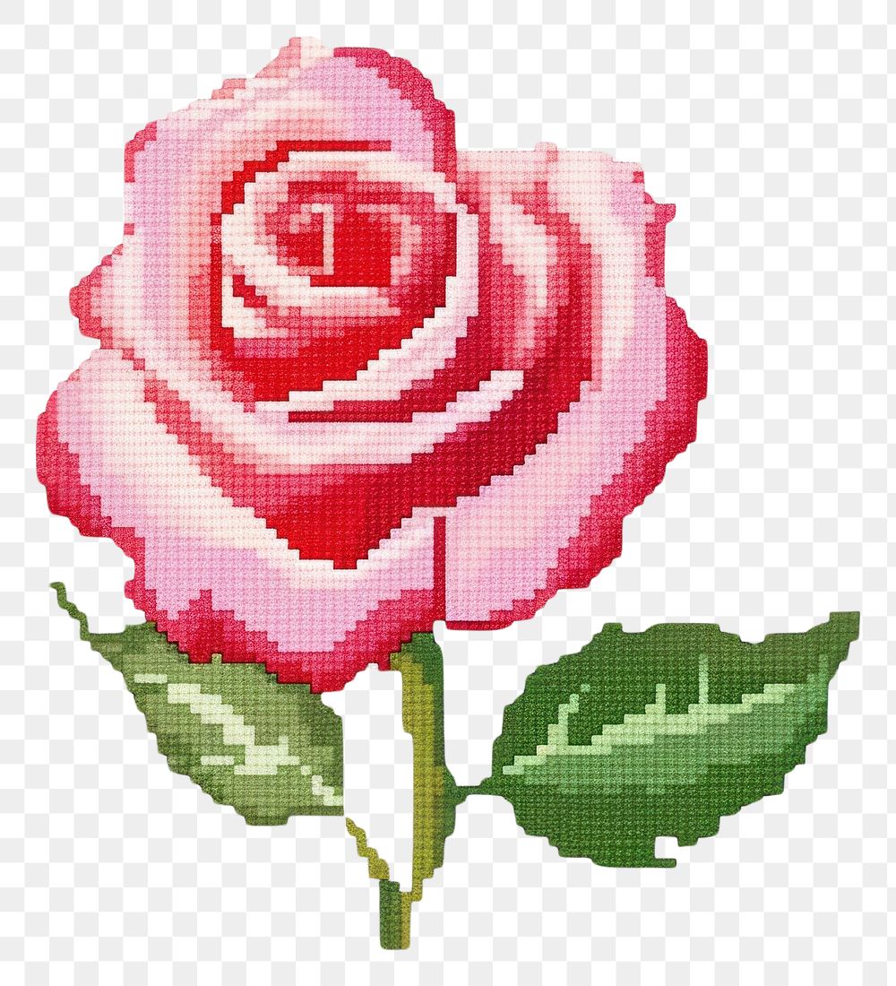 PNG  Cross stitch rose bloom embroidery needlework pattern.