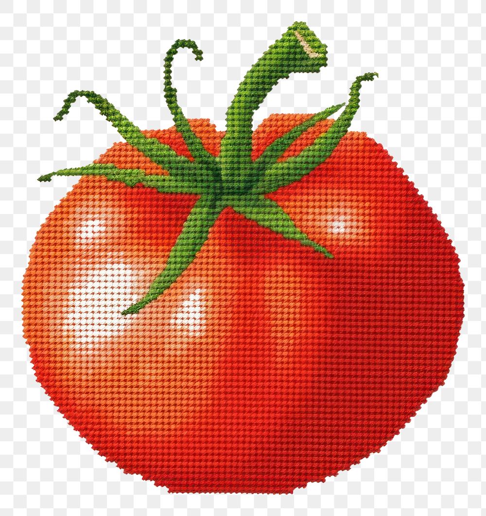 PNG  Cross stitch tomato vegetable plant food.