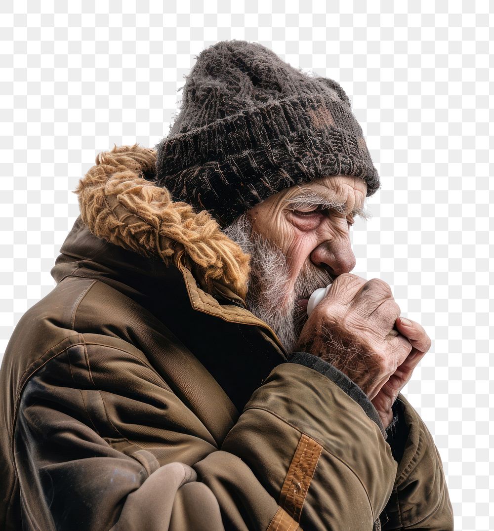 PNG Elderly person have a cough adult photo contemplation.