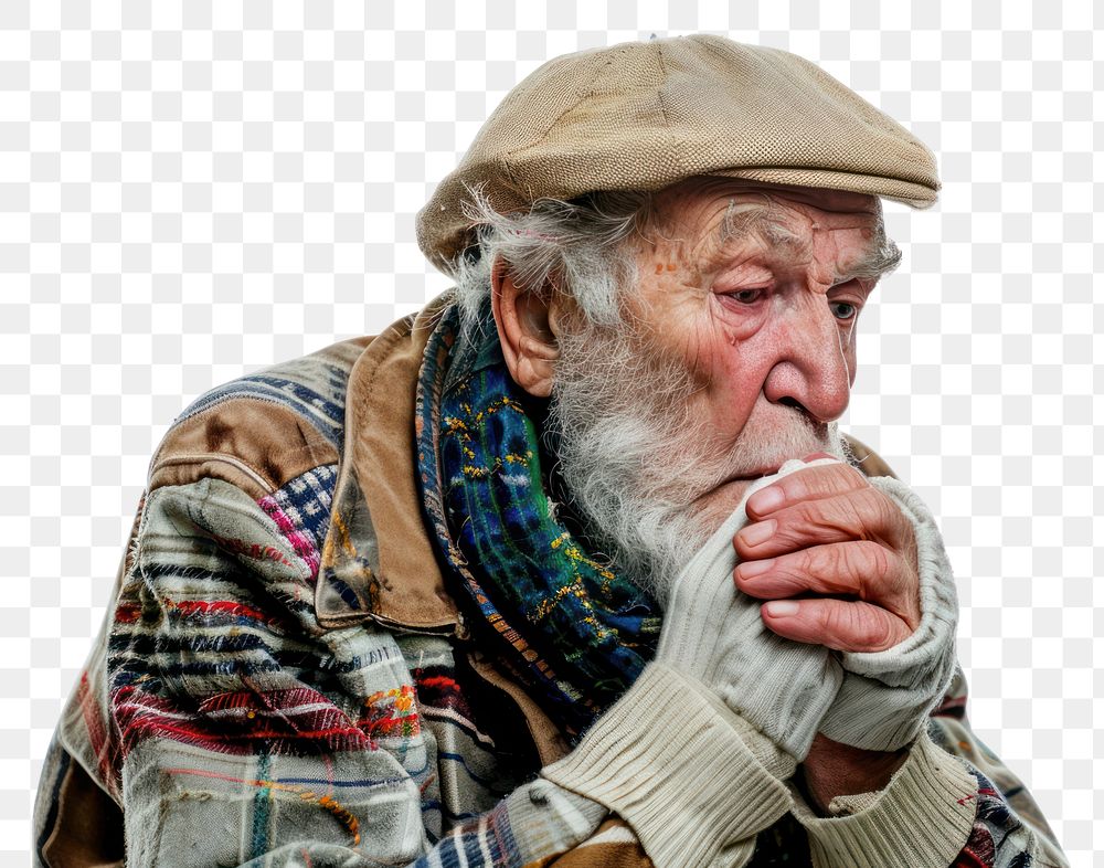 PNG Elderly person have a cough adult white background contemplation.