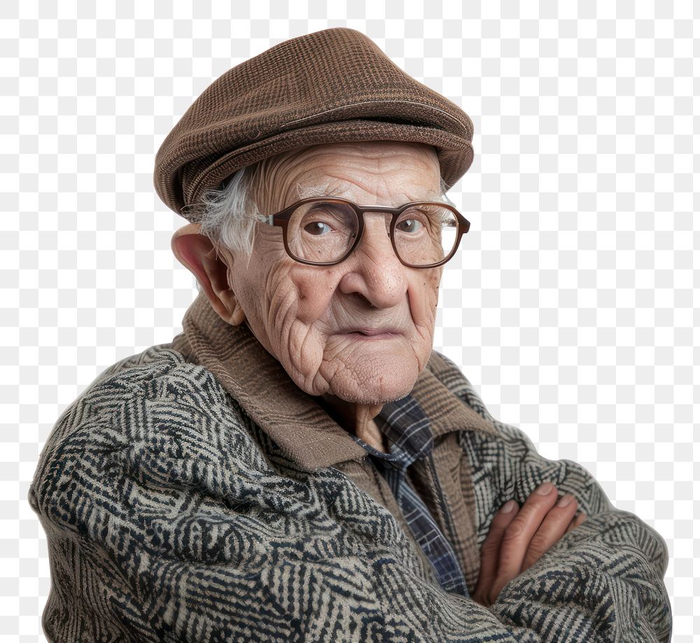 PNG Elderly person portrait glasses sweater.