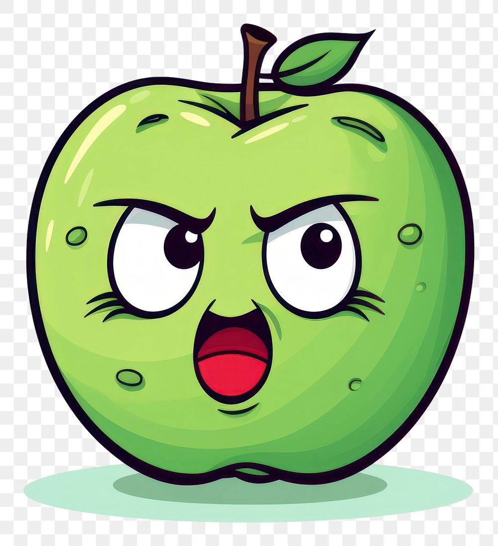 PNG Apple with ugly face cartoon fruit green.