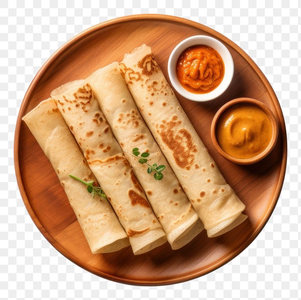 PNG A White beige minimalistic photography of Dosas in cook book style bread plate food.