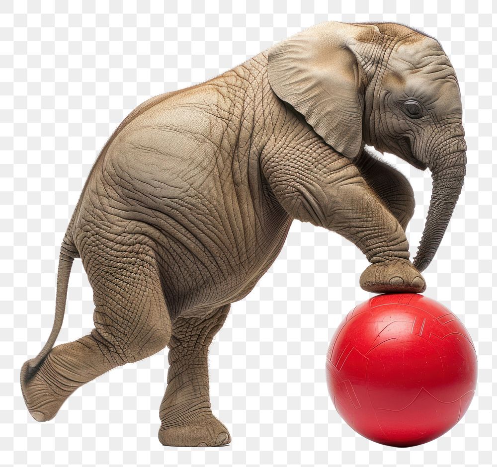 PNG African elephant balancing ball wildlife mammal.