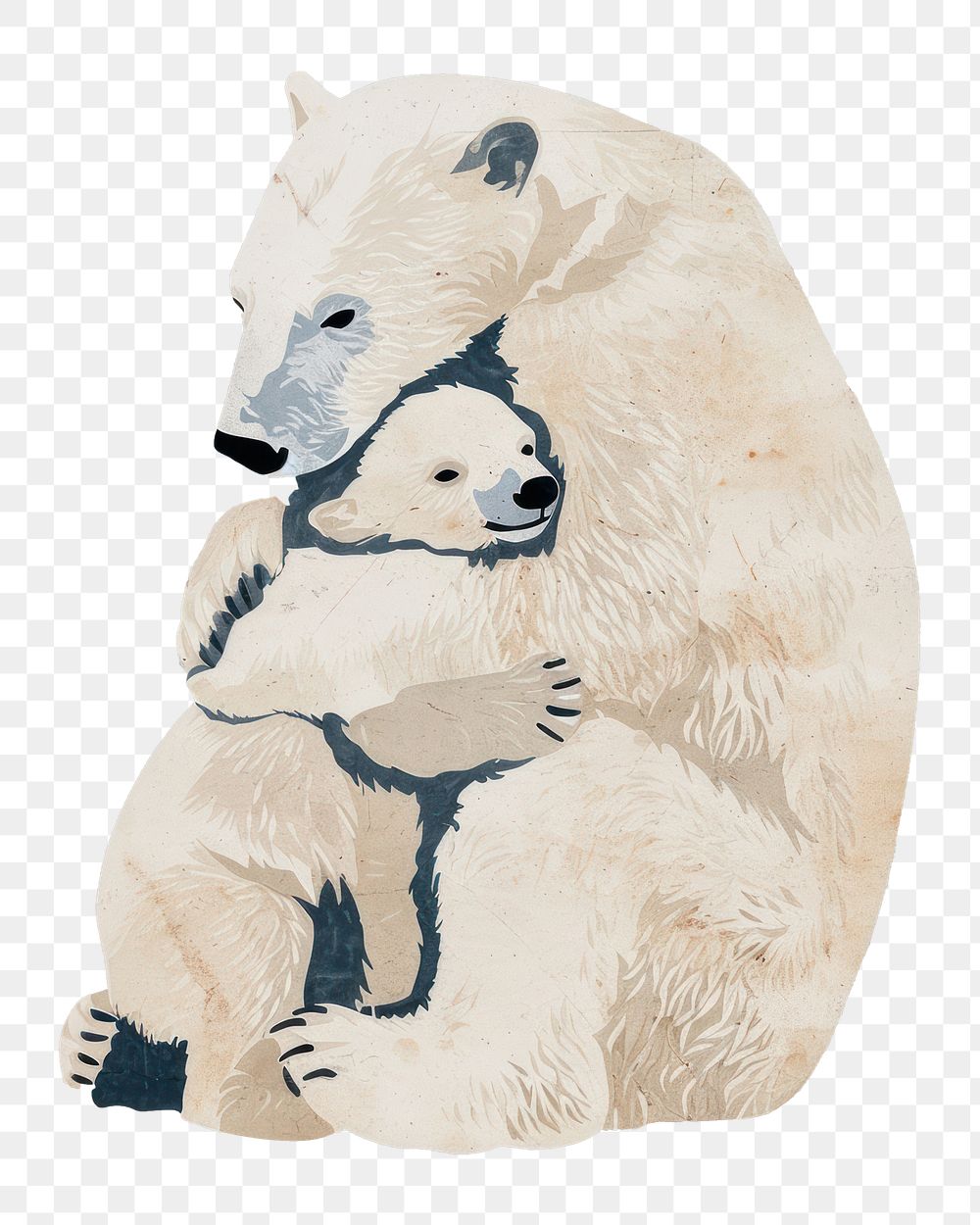 PNG Polar bear mother hugging her little polar bear baby animal mammal art.