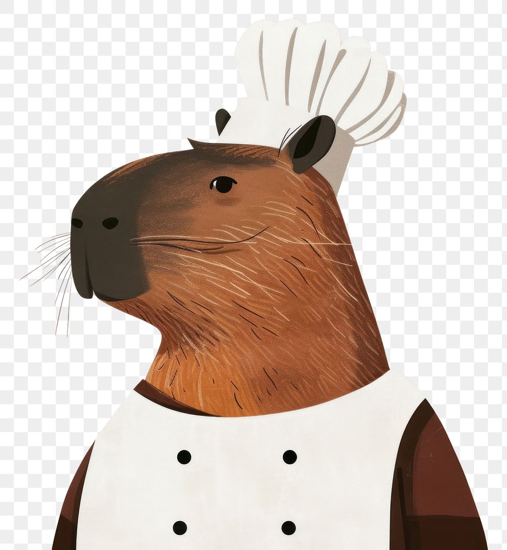 PNG Chef capybara in person character animal mammal rodent.