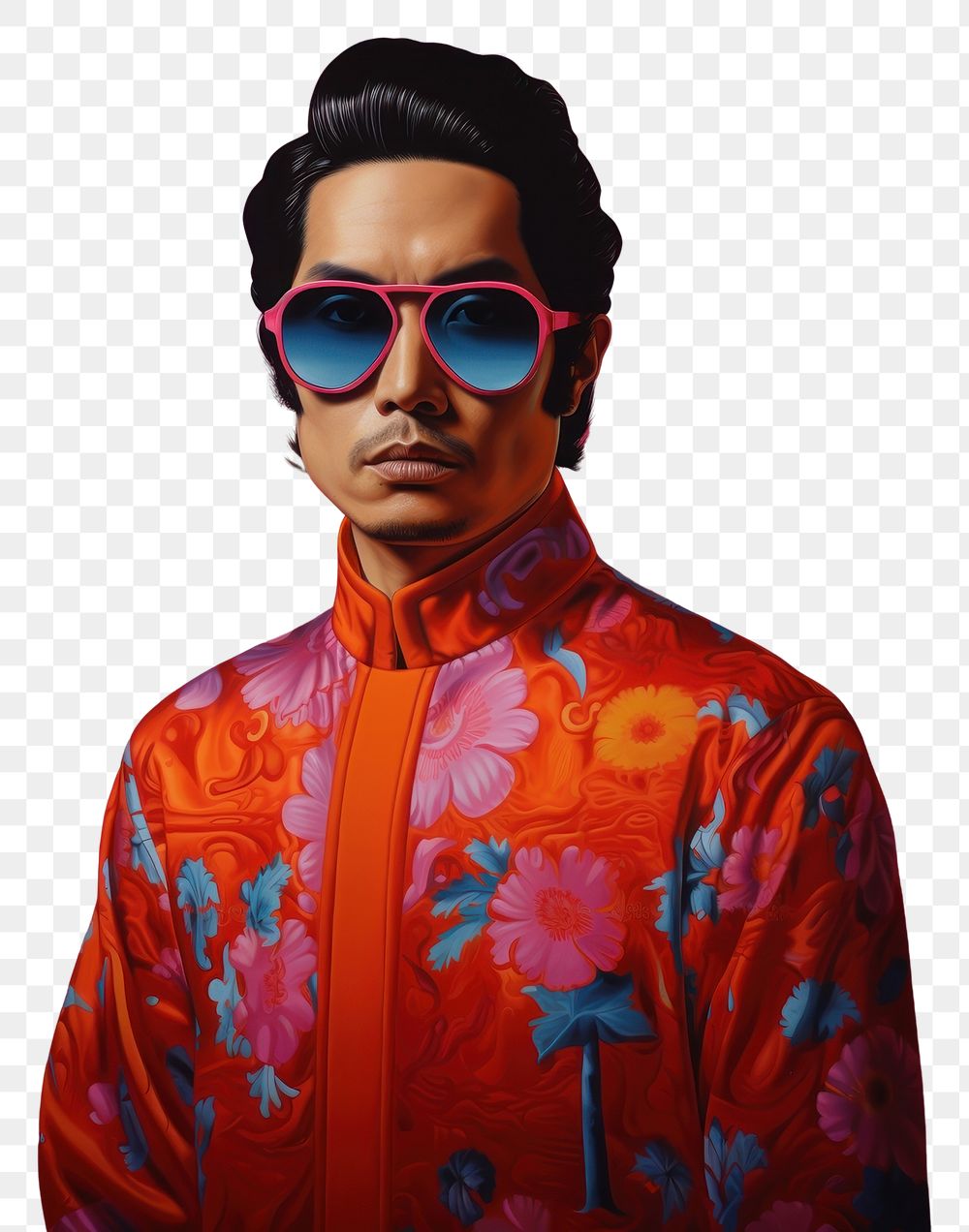 PNG  A Chinese man wearing traditional Chinese attire and sunglasses fashion art portrait.