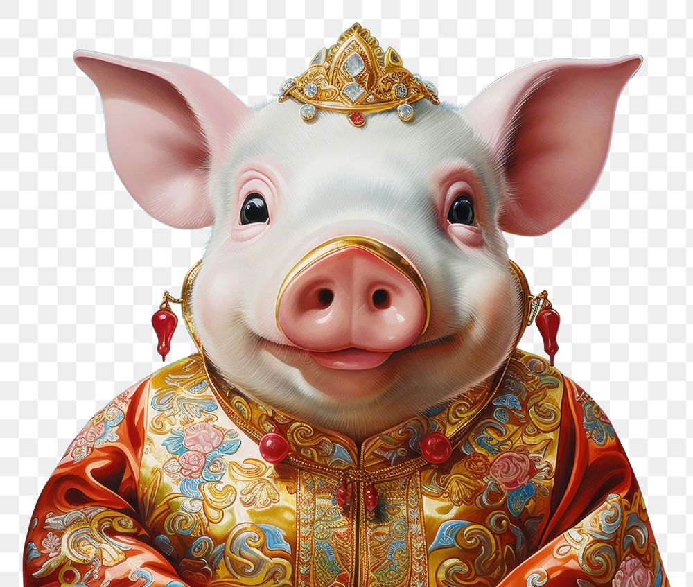 PNG  A pig wearing Chinese attire tradition animal mammal.
