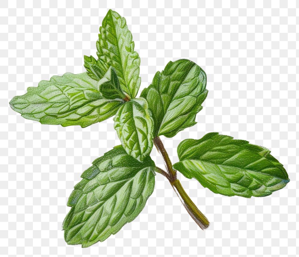 PNG Botanical illustration of a mint leaf plant herbs spearmint.