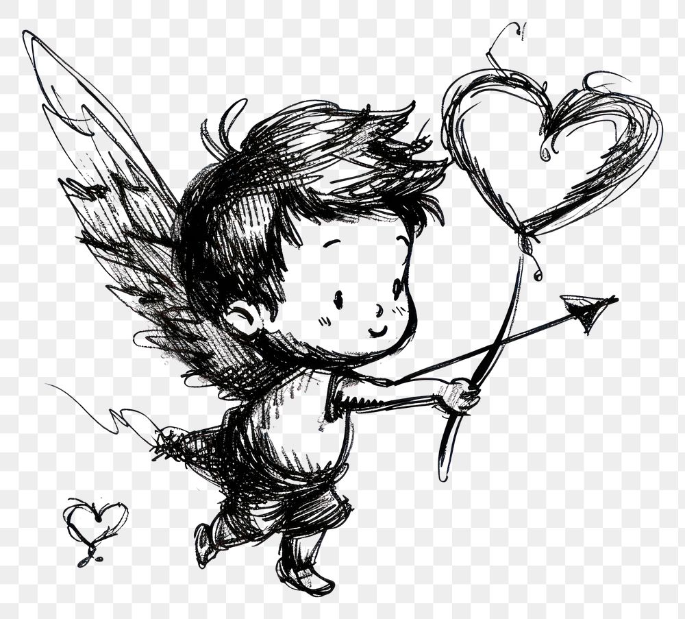 PNG Cupid in the style of frayed chalk doodle drawing sketch cute.