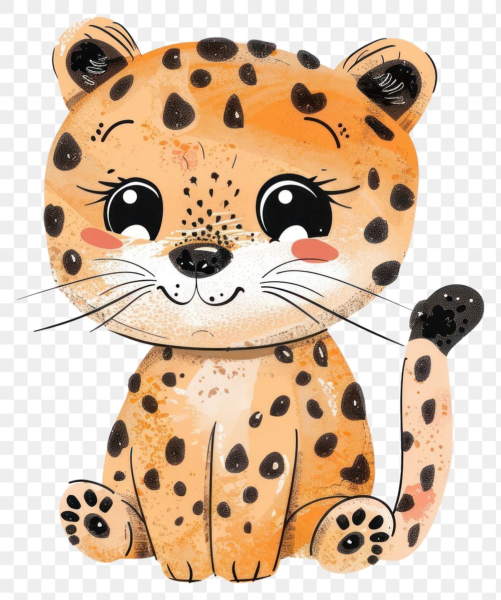 PNG Leopard in the style of frayed chalk doodle mammal animal cute.