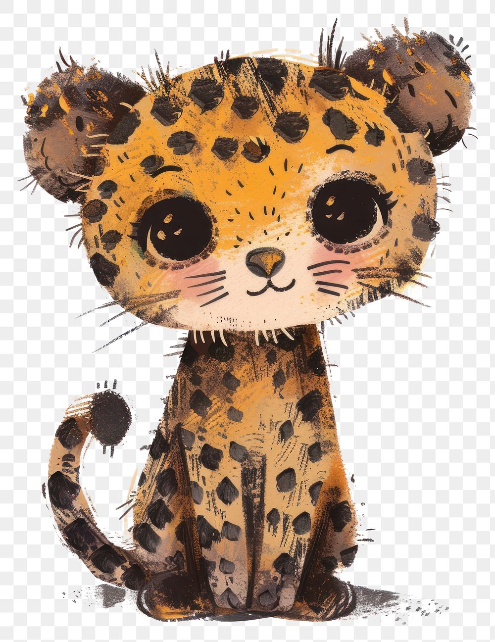 PNG Leopard in the style of frayed chalk doodle animal cute toy.