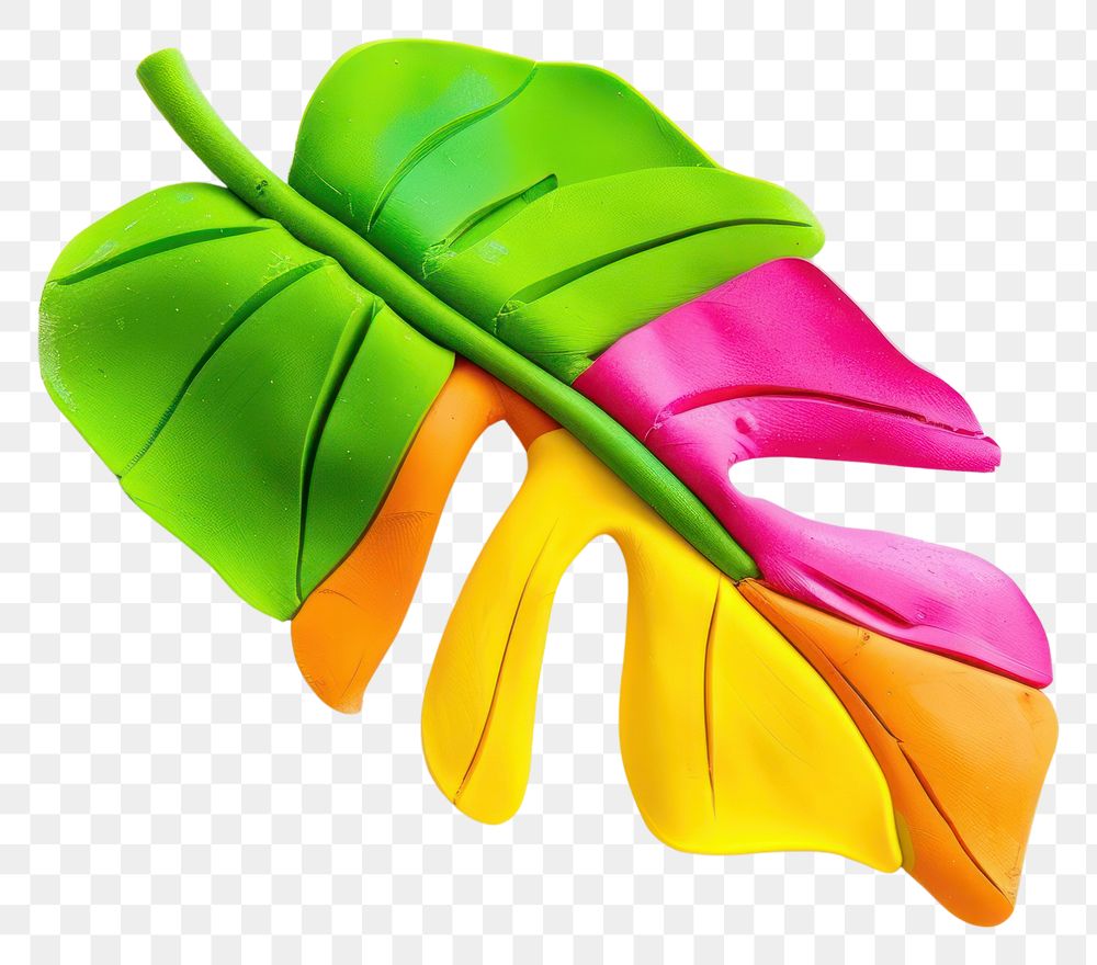 PNG Cute plasticine tropical leave plant leaf white background.