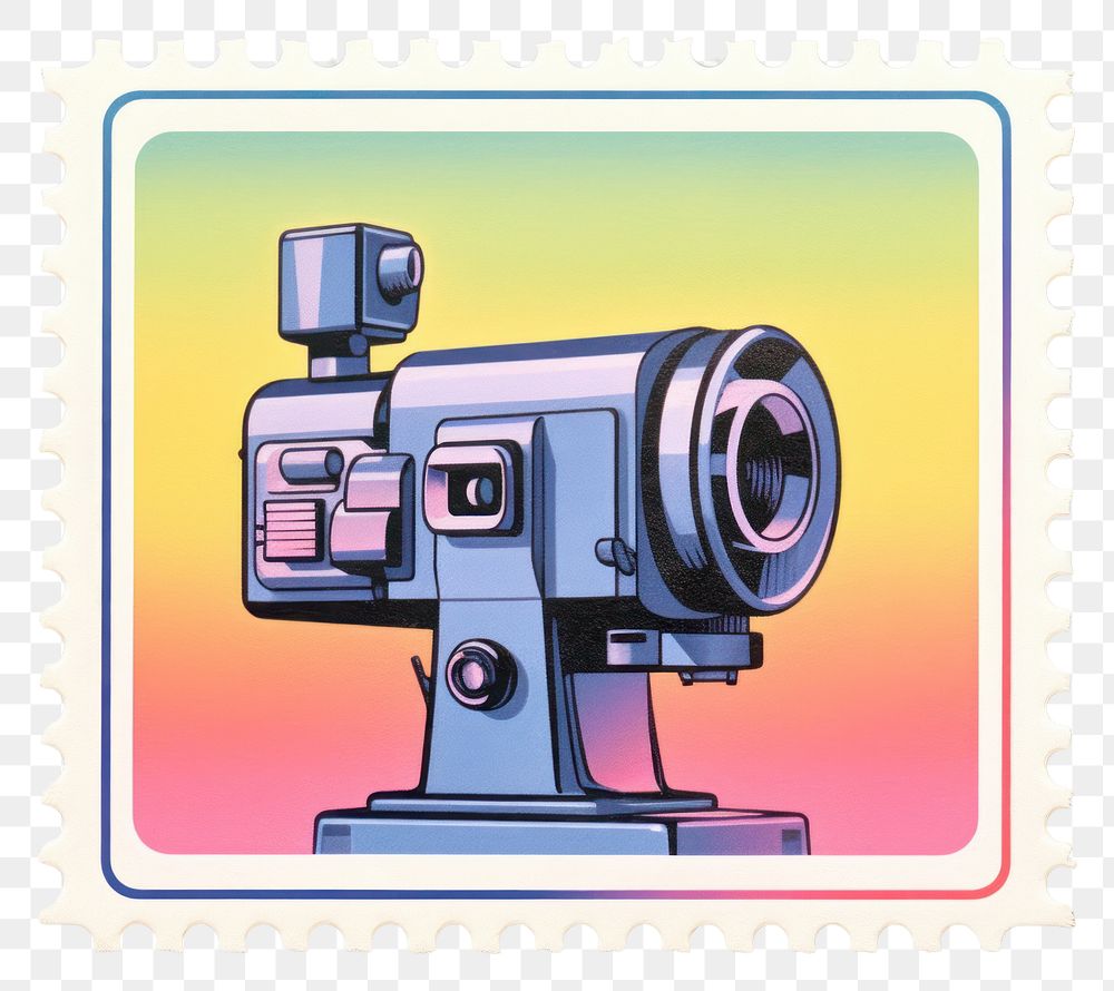 PNG Rainbow Risograph style camera postage stamp electronics.