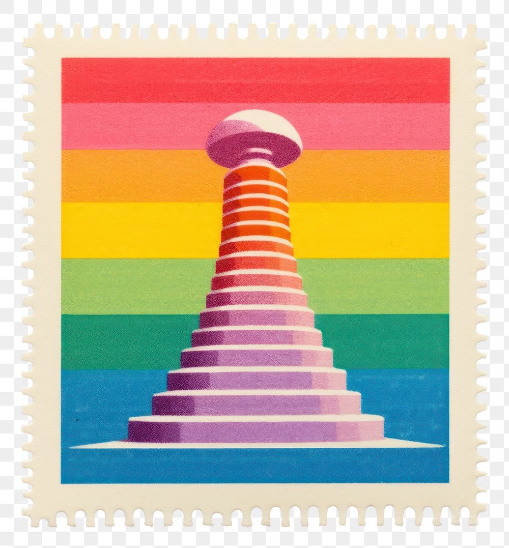 PNG Rainbow Risograph style postage stamp architecture creativity.