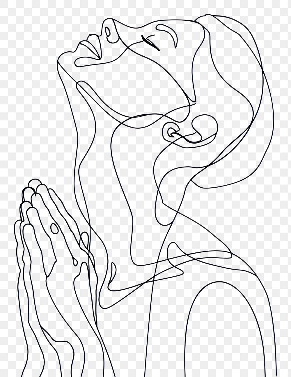 PNG Praying person drawing sketch line.
