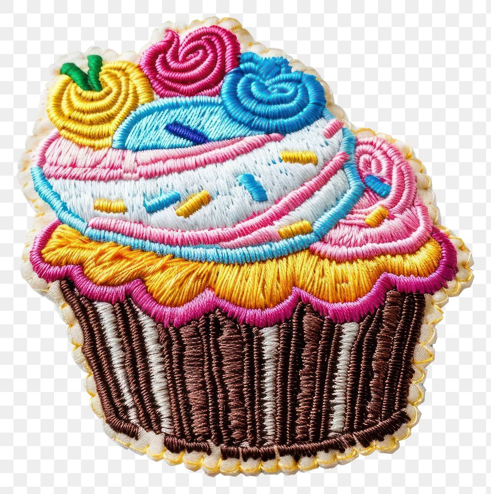 PNG Embroidered clothing patch of dessert cupcake icing food.