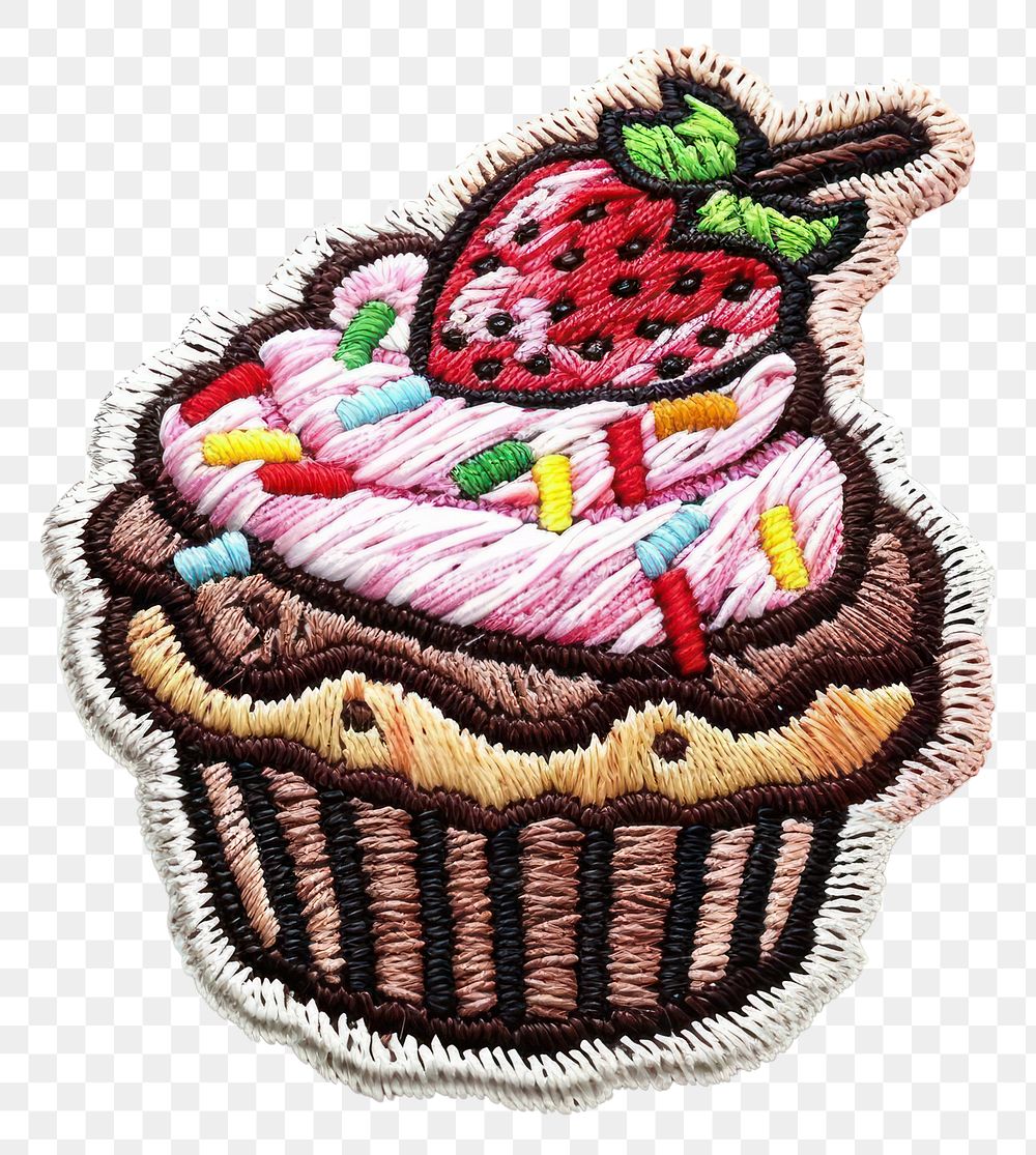 PNG Embroidered clothing patch of dessert cupcake icing cream.