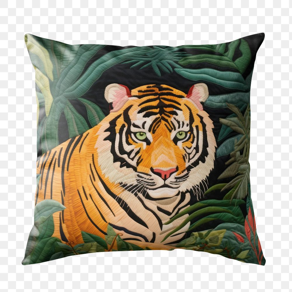 PNG cushion pillow with tiger pattern, transparent background