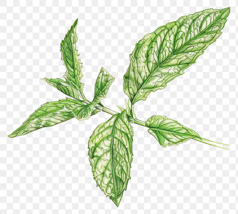PNG Realistic pencil drawing mint leaf pencil sketch texture plant herbs white background.