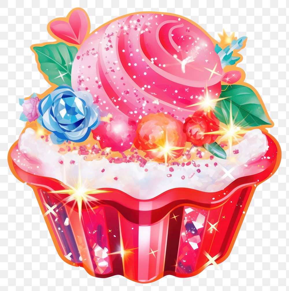 PNG Sticker a glitter dessert shaped cupcake icing food.