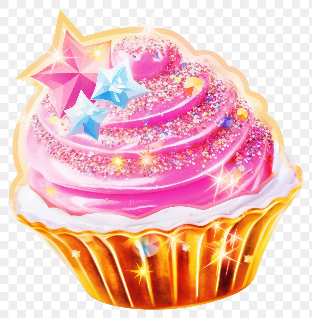 PNG Sticker a glitter dessert shaped cupcake icing food.