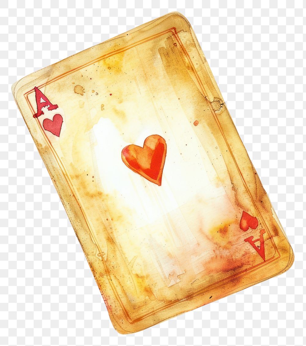 PNG Watercolor illustration of A of deck cards heart game.