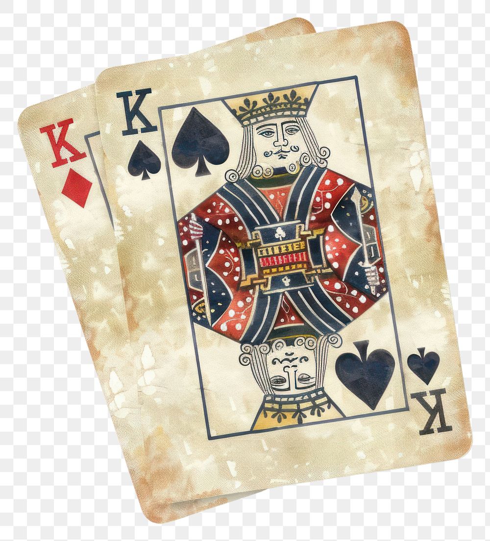 PNG Watercolor illustration of King of deck gambling cards game.