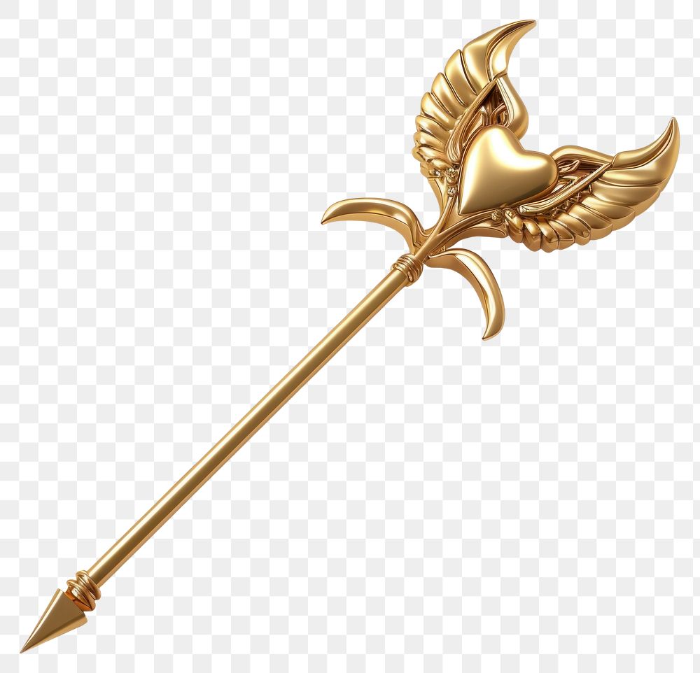 PNG Golden cupid arrow dagger brooch white background.