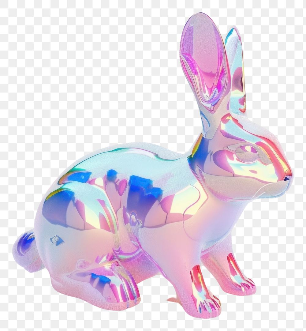 PNG 3d render of bunny holographic glass color animal rodent mammal.