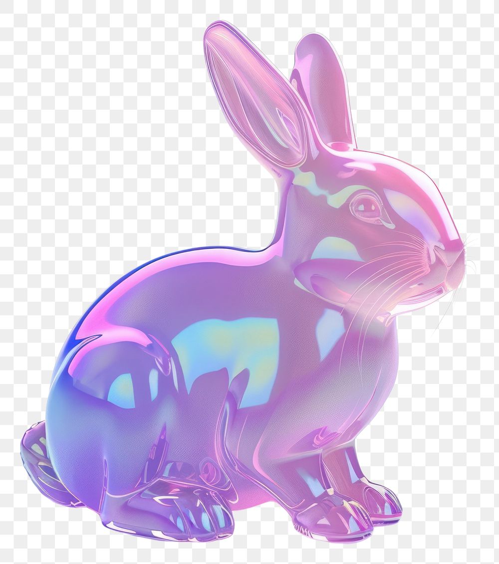 PNG 3d render of bunny holographic glass color animal rodent mammal.