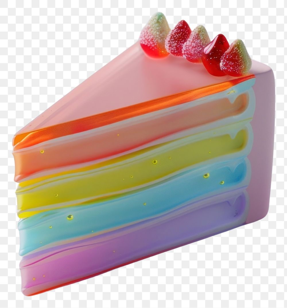 PNG 3d render of cake holographic glass color dessert food confectionery.