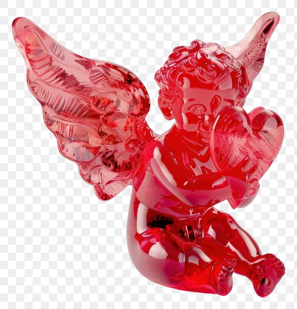 PNG 3d render of cupid transparent glass figurine toy representation.