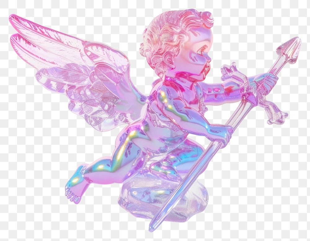 PNG 3d render of cupid holographic glass color figurine toy white background.